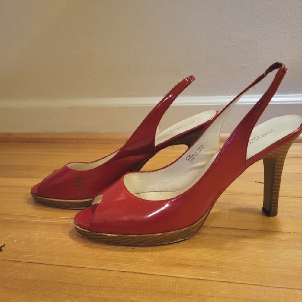 Preview International Red Patent Leather Peep Toe Pumps - Size 10